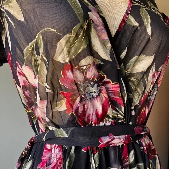 Alexa B Nites Navy Floral Sheer Chiffon Nightgown